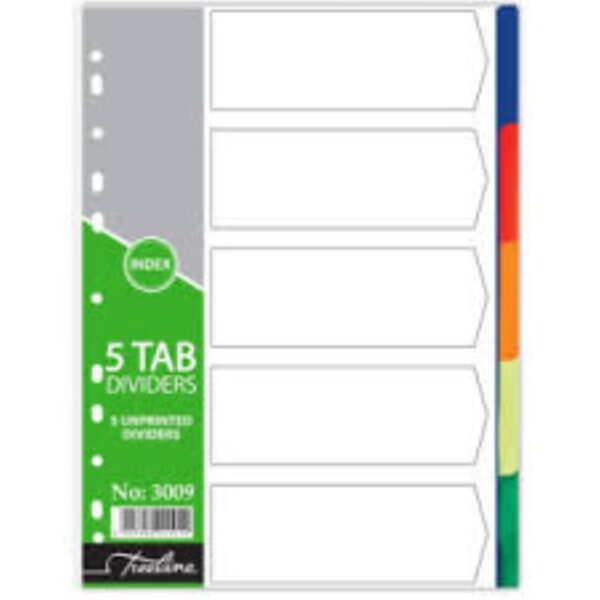 File Dividers Treeline A4 5Tab Pvc Index
