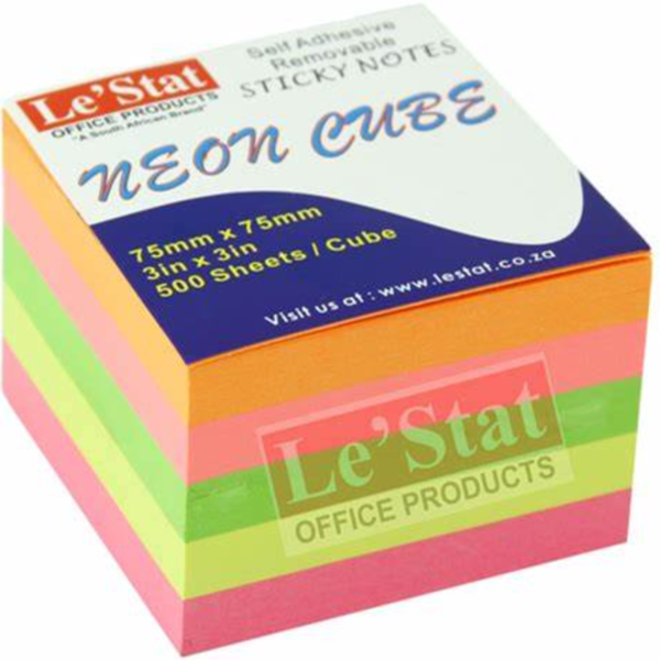 STICKY NOTES LESTAT 50X50 NEON CUBE ASSTD