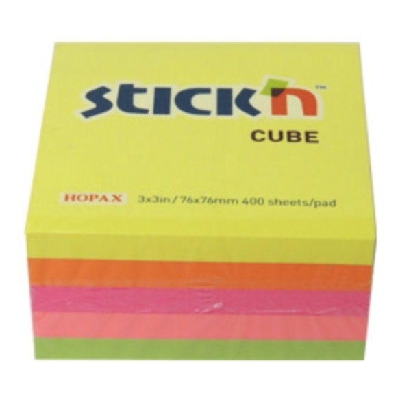 STICKY NOTES STICKN CUBE 76X76 ASSTD NEON 21012 F
